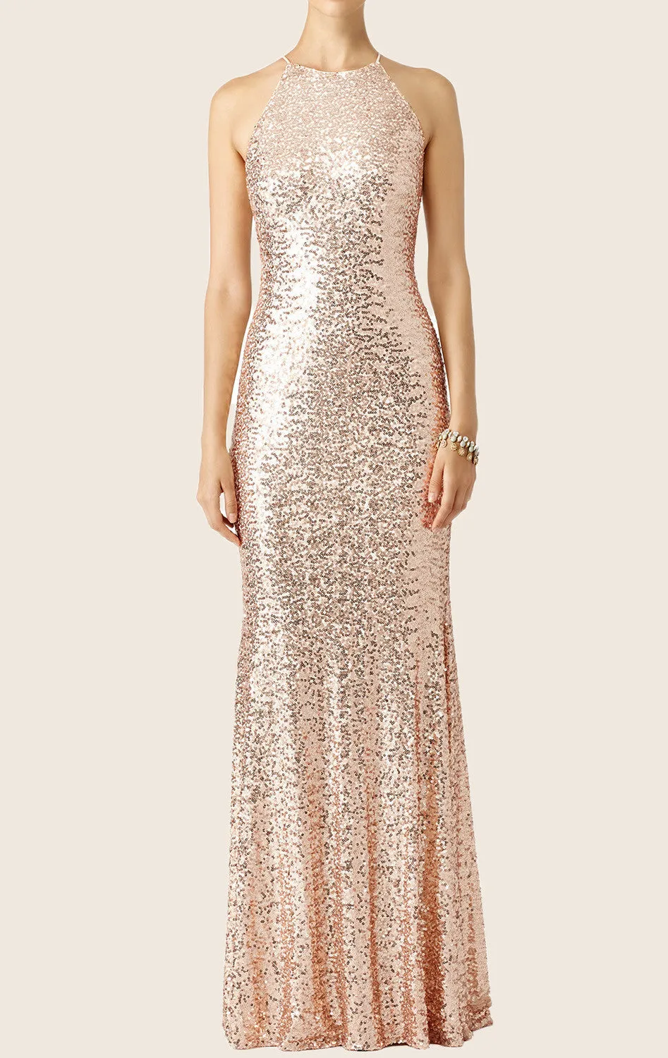 MACloth Sheath Spaghetti Straps Sequin Formal Gown Long Bridesmaid Dress