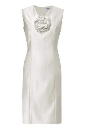 White Ainsley Sheath Cocktail Dress with Flower Detail