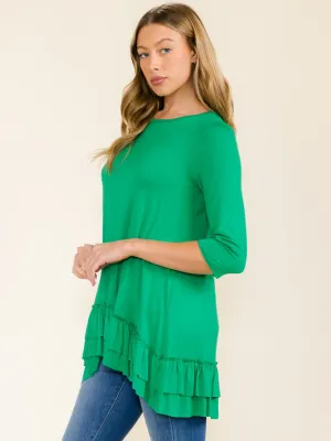 WOMEN'S 3/4 SLEEVES RUFFLE BOTTOM HEM TUNIC HIGH-LOW TOP